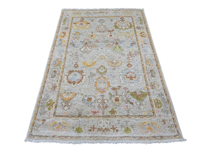 Grey 4'0" x 5'11" Oushak And Peshawar Hand knotted Wool Rug - Sku: O022397