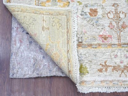 Grey 4'0" x 5'11" Oushak And Peshawar Hand knotted Wool Rug - Sku: O022397