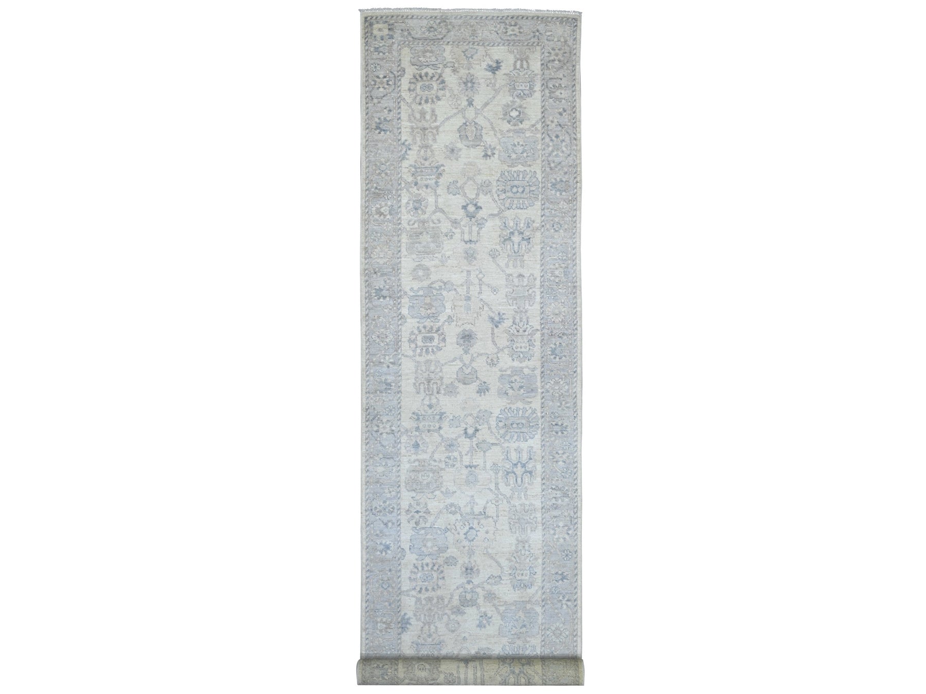 Oushak Oushak hand-knotted wool runner in Ivory & Gray, 3'9" x 18'11" — SKU O022399
