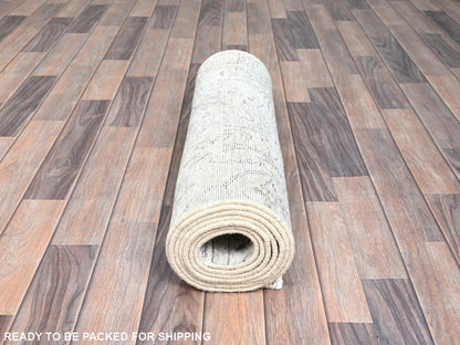Ivory 2'6" x 9'11" Vintage Hand knotted Wool Rug - Sku: O0223