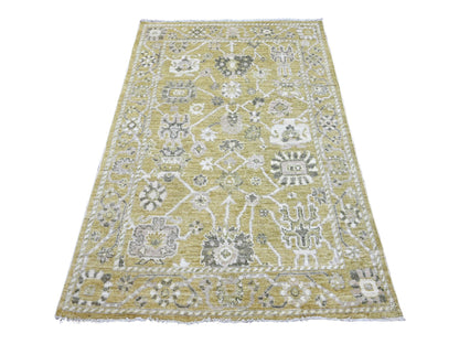 Green 4'1" x 6'1" Oushak And Peshawar Hand knotted Wool Rug - Sku: O022400