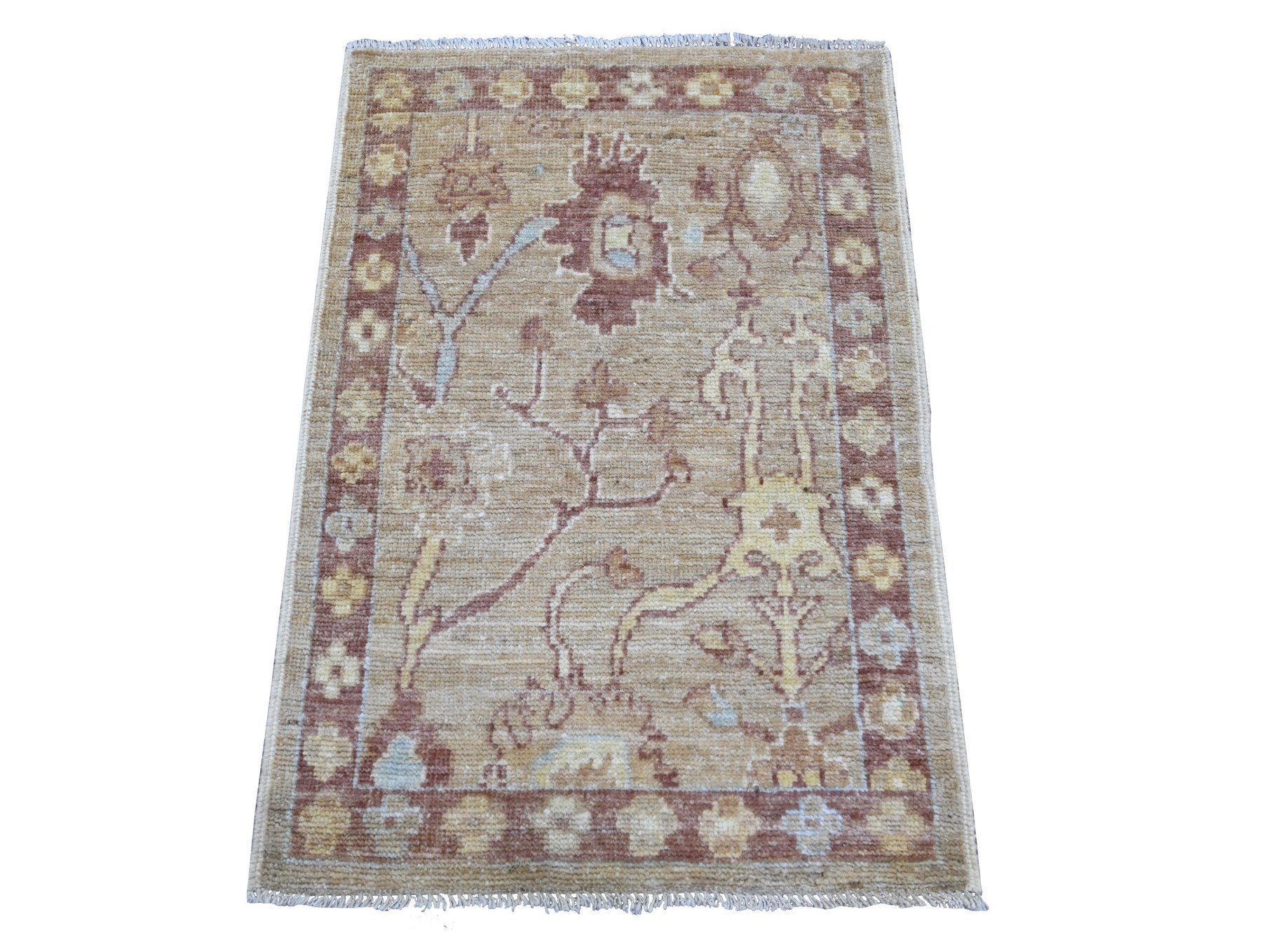 Brown 2'0" x 3'0" Oushak And Peshawar Hand knotted Wool Rug - Sku: O022407