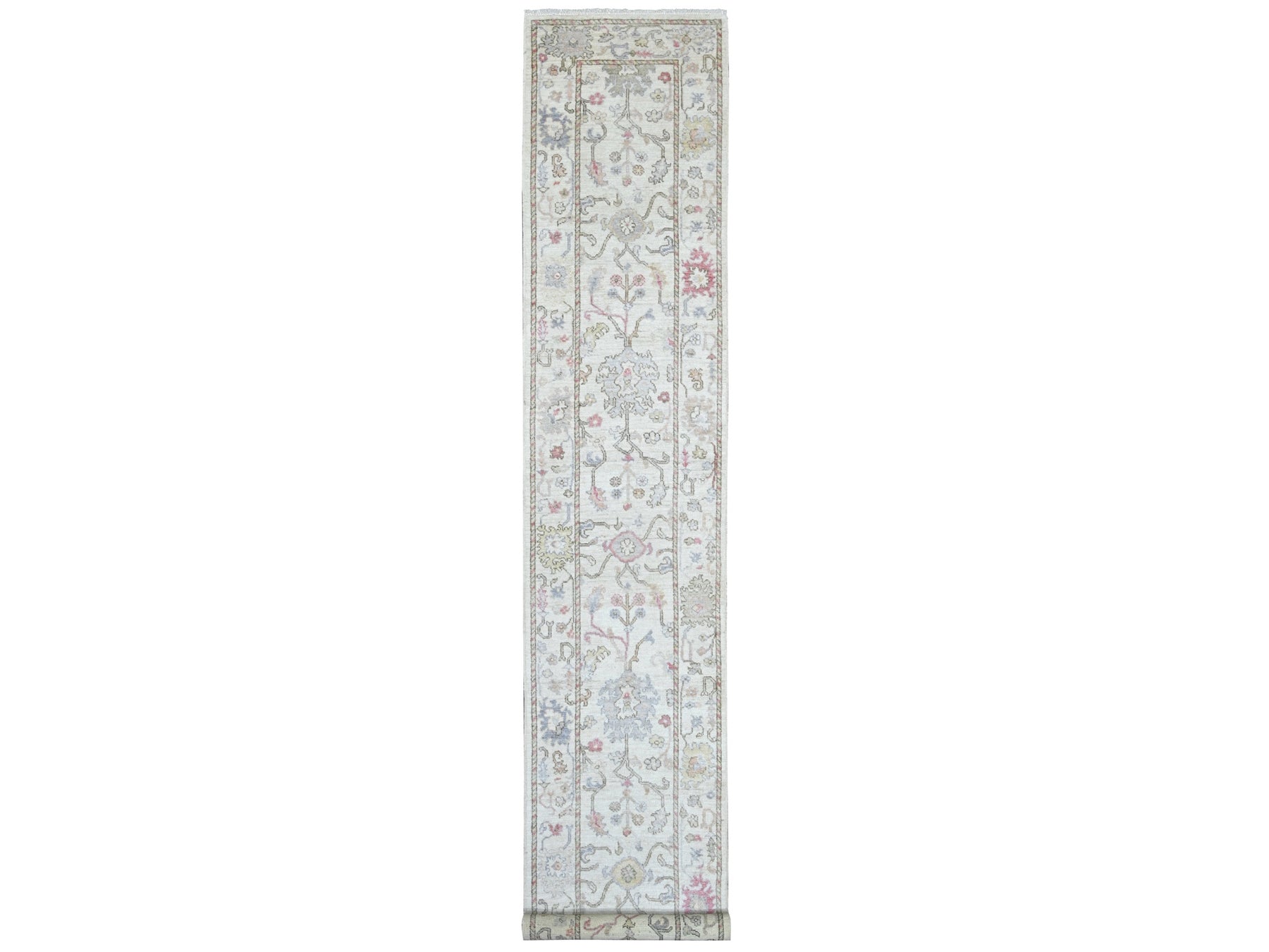 Ivory 2'8" x 15'7" Oushak And Peshawar Hand knotted Wool Rug - Sku: O022410