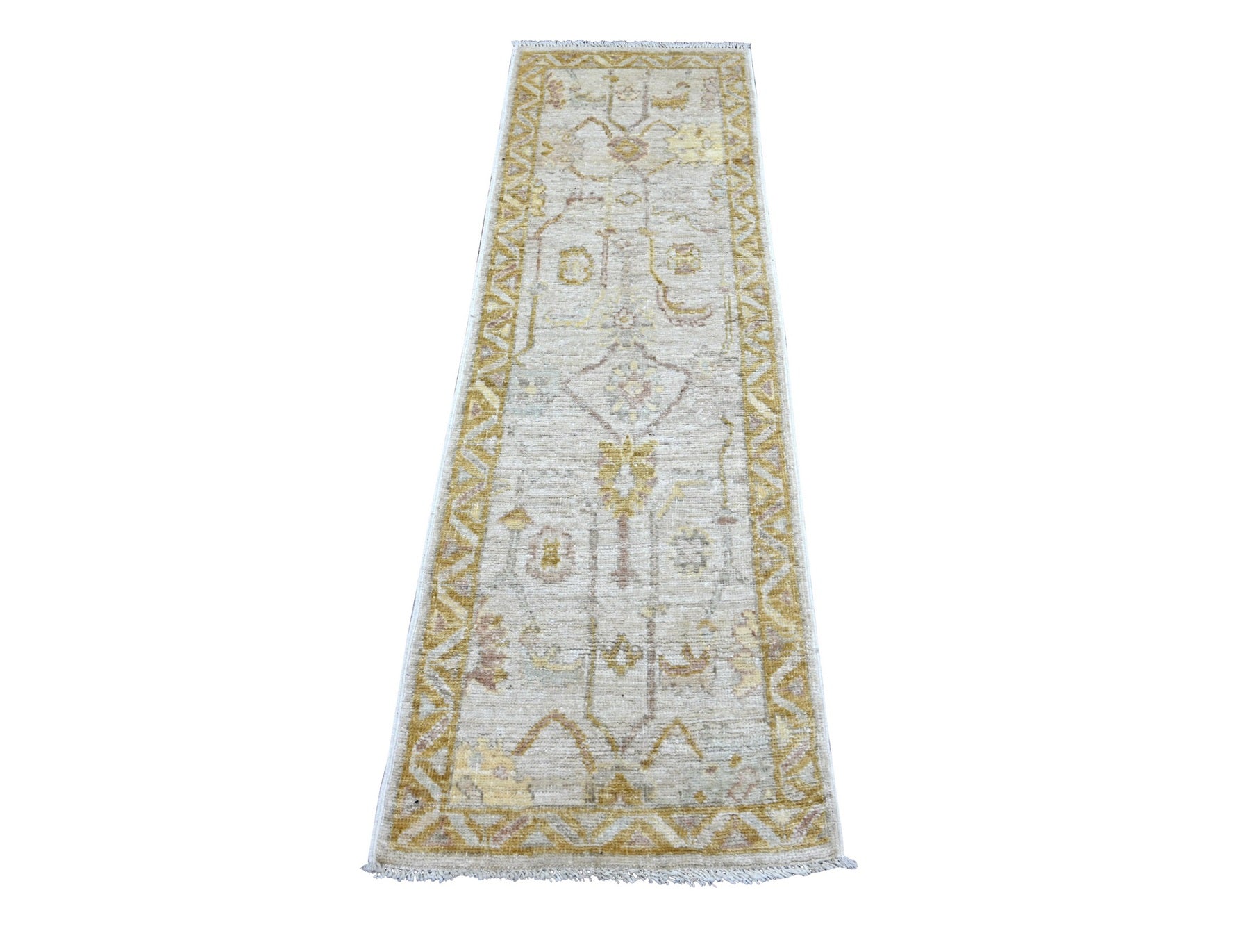 Oushak Oushak hand-knotted wool runner in Gray & Gold, 1'11" x 5'11" — SKU O022412