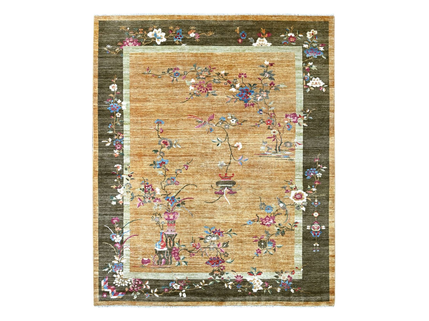 Brown 8'1" x 9'8" Oushak And Peshawar Hand knotted Wool Rug - Sku: O022423