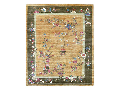 Brown 8'1" x 9'8" Oushak And Peshawar Hand knotted Wool Rug - Sku: O022423
