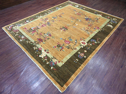 Brown 8'1" x 9'8" Oushak And Peshawar Hand knotted Wool Rug - Sku: O022423