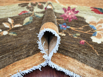 Brown 8'1" x 9'8" Oushak And Peshawar Hand knotted Wool Rug - Sku: O022423