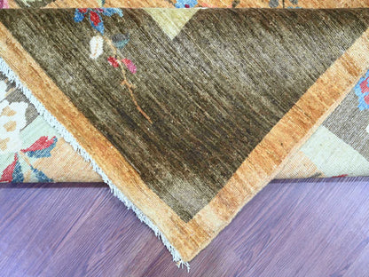 Brown 8'1" x 9'8" Oushak And Peshawar Hand knotted Wool Rug - Sku: O022423