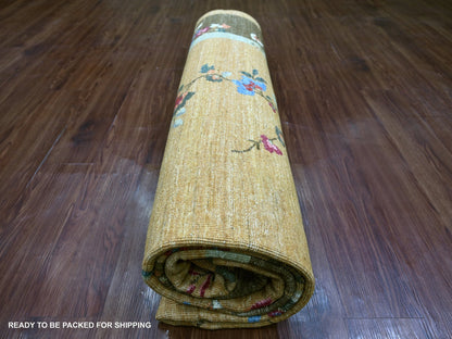 Brown 8'1" x 9'8" Oushak And Peshawar Hand knotted Wool Rug - Sku: O022423