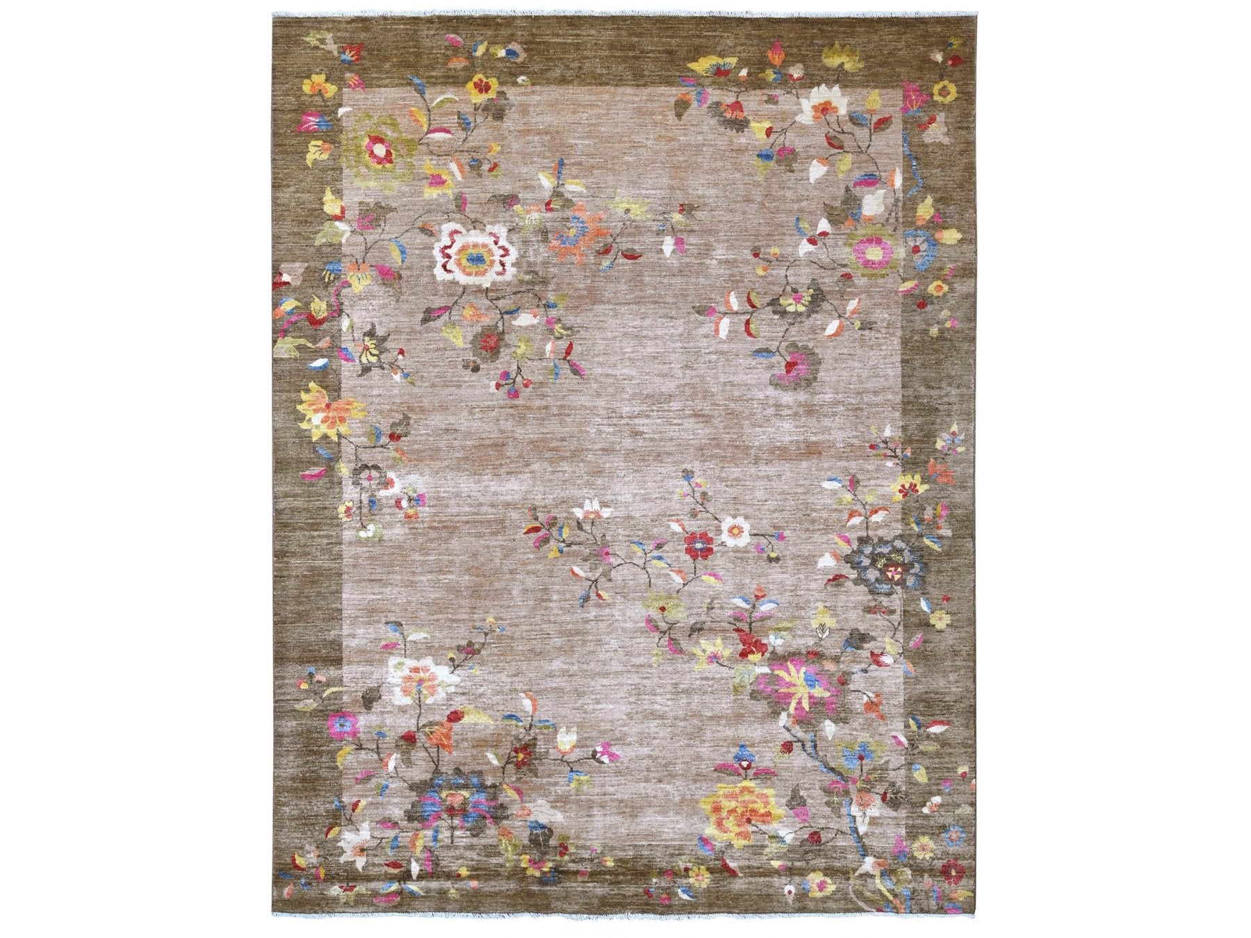 Brown 8'0" x 9'10" Oushak And Peshawar Hand knotted Wool Rug - Sku: O022424