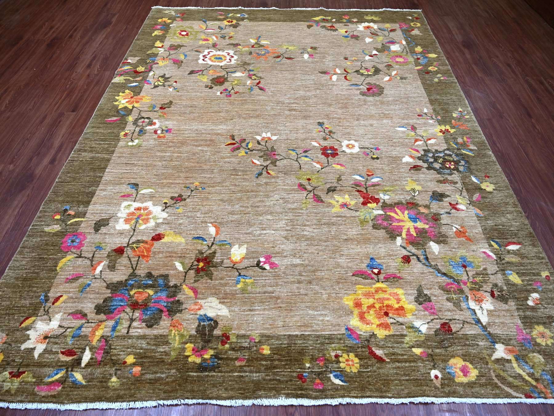 Brown 8'0" x 9'10" Oushak And Peshawar Hand knotted Wool Rug - Sku: O022424