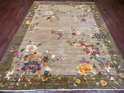 Brown 8'0" x 9'10" Oushak And Peshawar Hand knotted Wool Rug - Sku: O022424