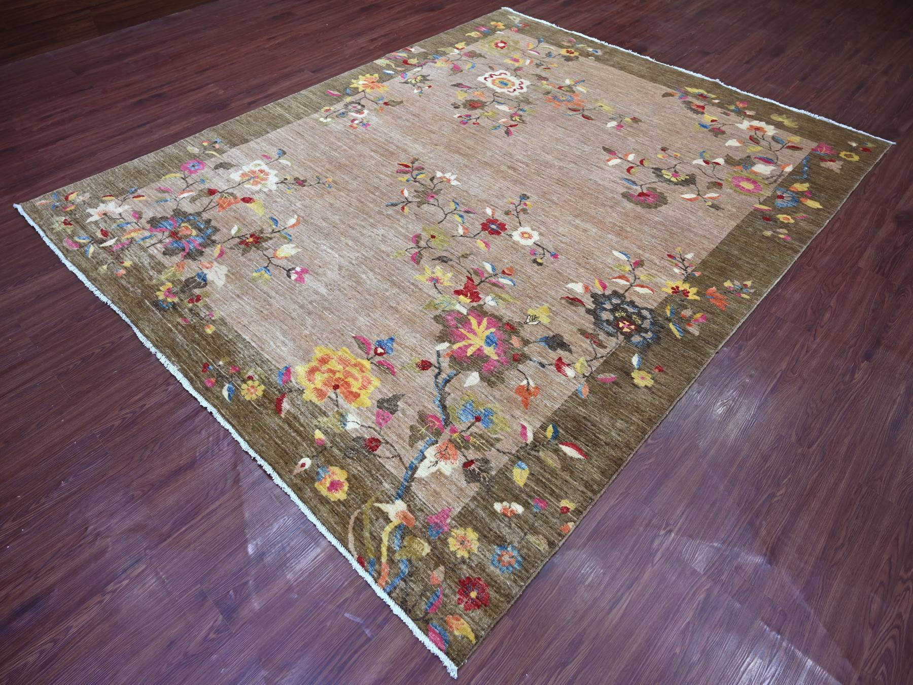 Peshawar Oushak hand-knotted wool rug in Brown & Chocolate Brown, 8' x 9'10" — SKU O022424 (view 3)