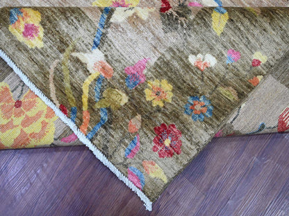 Brown 8'0" x 9'10" Oushak And Peshawar Hand knotted Wool Rug - Sku: O022424