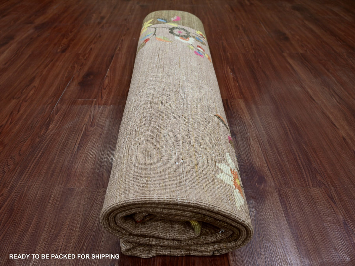 Peshawar Oushak hand-knotted wool rug in Brown & Chocolate Brown, 8' x 9'10" — SKU O022424 (view 9)