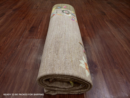 Peshawar Oushak hand-knotted wool rug in Brown & Chocolate Brown, 8' x 9'10" — SKU O022424 (view 9)