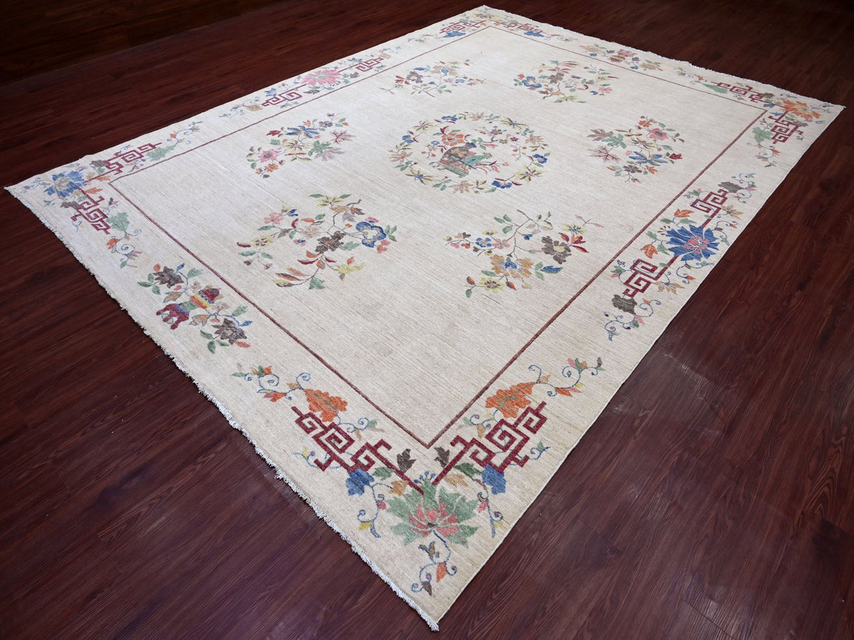 Peshawar Oushak hand-knotted wool rug in Ivory, 8'11" x 11'11" — SKU O022426 (view 3)