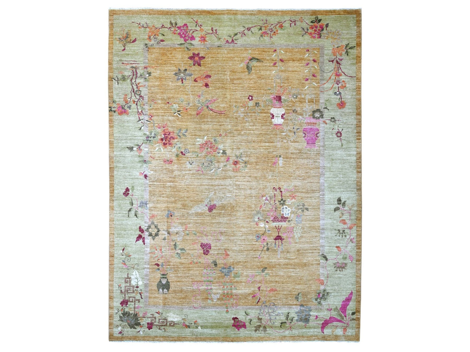 Brown 9'1" x 11'10" Oushak And Peshawar Hand knotted Wool Rug - Sku: O022427