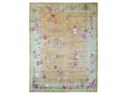 Brown 9'1" x 11'10" Oushak And Peshawar Hand knotted Wool Rug - Sku: O022427
