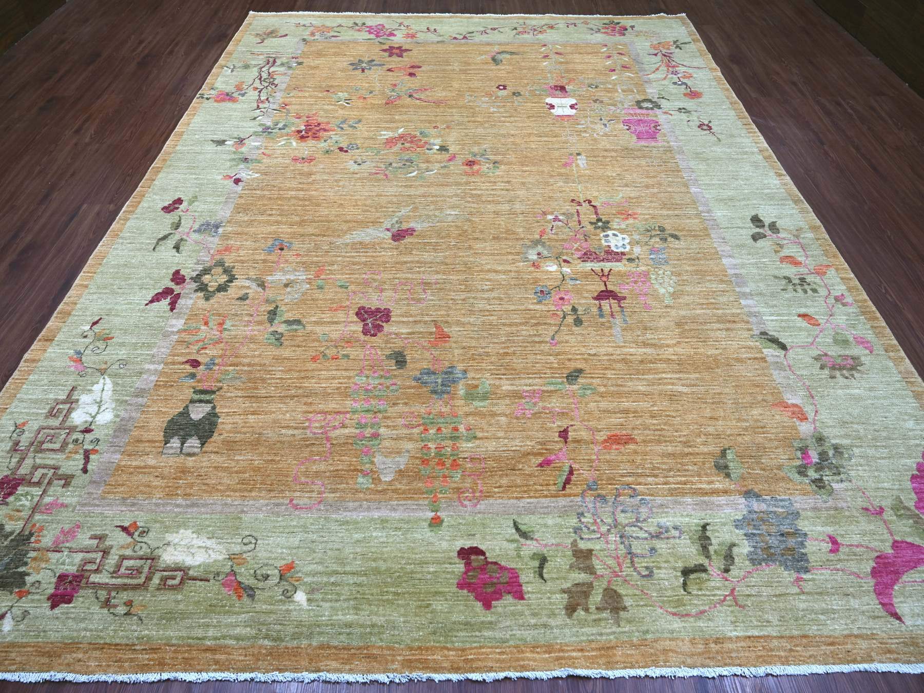 Brown 9'1" x 11'10" Oushak And Peshawar Hand knotted Wool Rug - Sku: O022427
