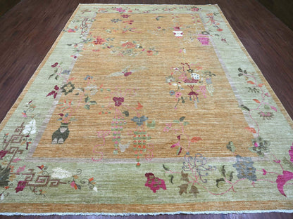 Brown 9'1" x 11'10" Oushak And Peshawar Hand knotted Wool Rug - Sku: O022427