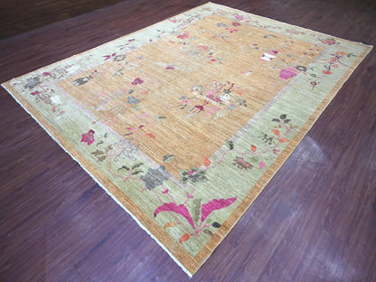 Brown 9'1" x 11'10" Oushak And Peshawar Hand knotted Wool Rug - Sku: O022427