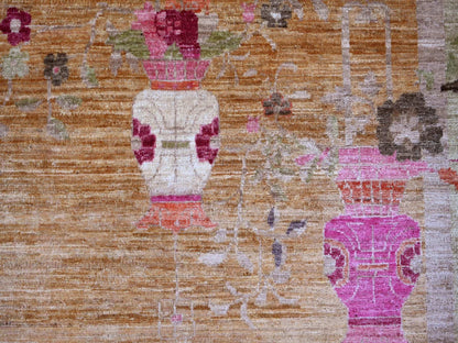 Brown 9'1" x 11'10" Oushak And Peshawar Hand knotted Wool Rug - Sku: O022427