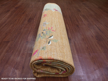 Brown 9'1" x 11'10" Oushak And Peshawar Hand knotted Wool Rug - Sku: O022427