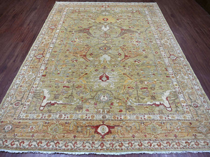 Peshawar Tribal & Geometric hand-knotted wool rug in Green & Gold, 7'11" x 10' — SKU O022429 (view 2)