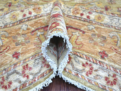 Peshawar Tribal & Geometric hand-knotted wool rug in Green & Gold, 7'11" x 10' — SKU O022429 (view 5)