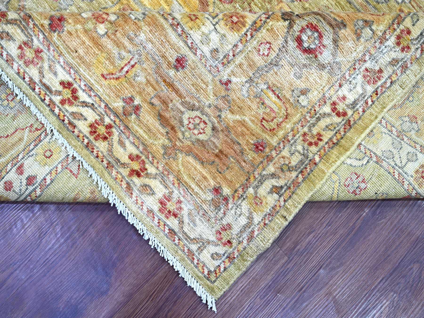 Peshawar Tribal & Geometric hand-knotted wool rug in Green & Gold, 7'11" x 10' — SKU O022429 (view 6)