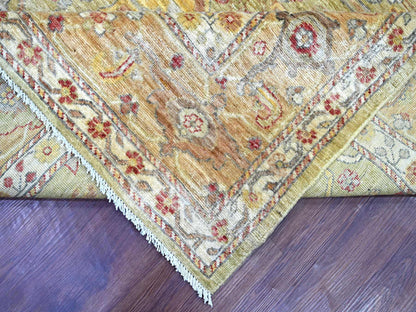 Peshawar Tribal & Geometric hand-knotted wool rug in Green & Gold, 7'11" x 10' — SKU O022429 (view 6)