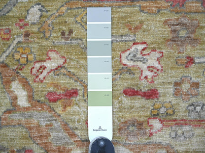 Peshawar Tribal & Geometric hand-knotted wool rug in Green & Gold, 7'11" x 10' — SKU O022429 (view 7)