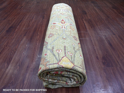 Peshawar Tribal & Geometric hand-knotted wool rug in Green & Gold, 7'11" x 10' — SKU O022429 (view 9)