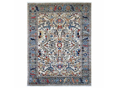 Peshawar Tribal & Geometric hand-knotted wool rug in Ivory & Gray, 9'2" x 11'9" — SKU O022430