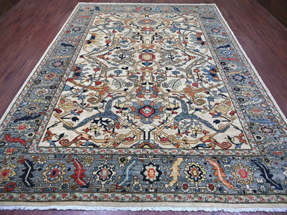 Peshawar Tribal & Geometric hand-knotted wool rug in Ivory & Gray, 9'2" x 11'9" — SKU O022430 (view 2)