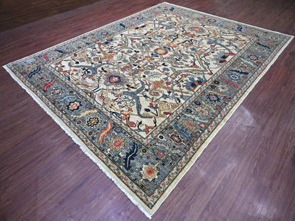 Peshawar Tribal & Geometric hand-knotted wool rug in Ivory & Gray, 9'2" x 11'9" — SKU O022430 (view 3)