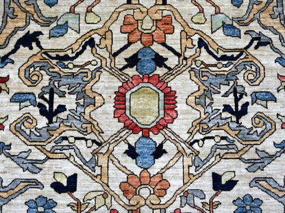 Peshawar Tribal & Geometric hand-knotted wool rug in Ivory & Gray, 9'2" x 11'9" — SKU O022430 (view 8)