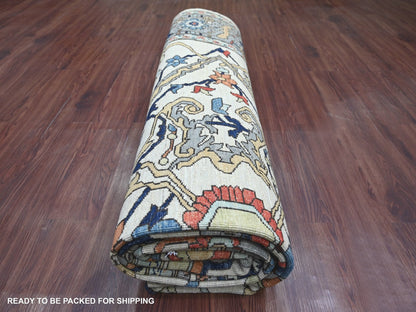 Peshawar Tribal & Geometric hand-knotted wool rug in Ivory & Gray, 9'2" x 11'9" — SKU O022430 (view 9)