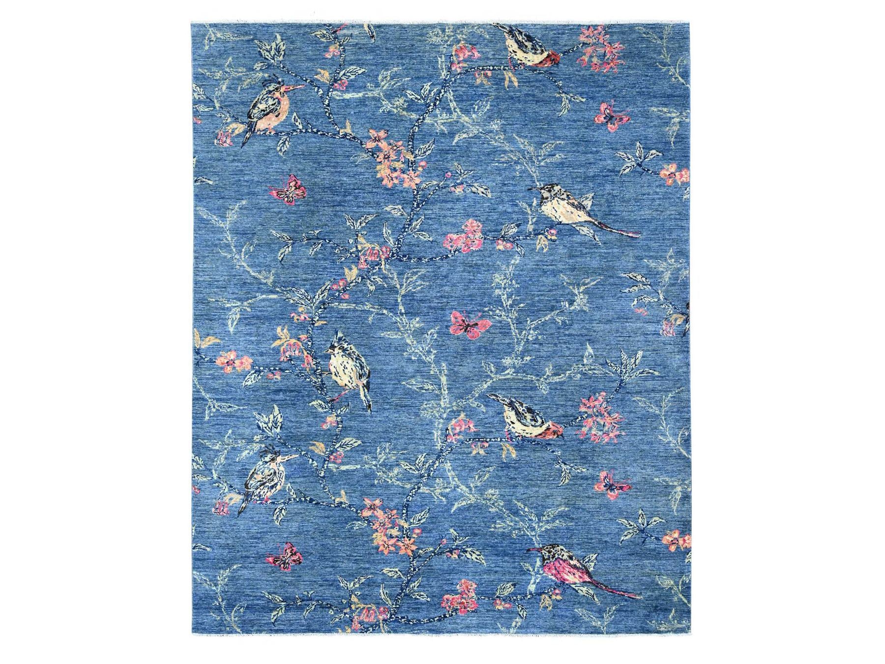 Blue 8'1" x 9'9" Modern and Contemporary Hand knotted Wool Rug - Sku: O022432