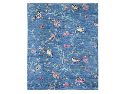 Blue 8'1" x 9'9" Modern and Contemporary Hand knotted Wool Rug - Sku: O022432