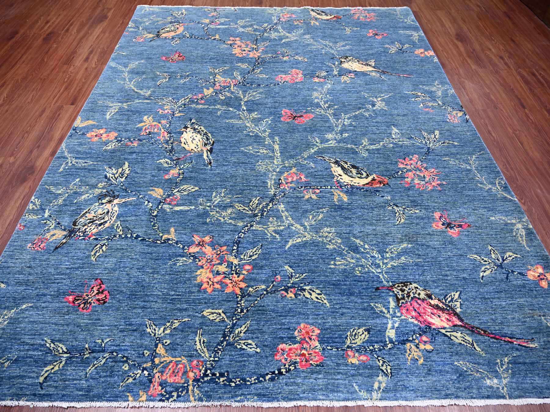 Blue 8'1" x 9'9" Modern and Contemporary Hand knotted Wool Rug - Sku: O022432