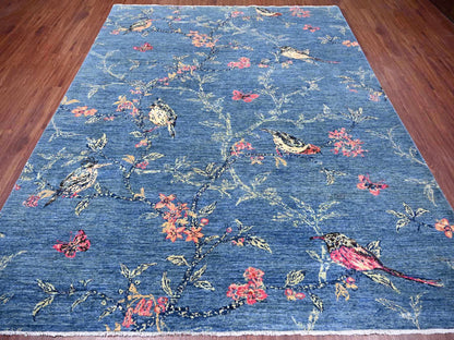 Blue 8'1" x 9'9" Modern and Contemporary Hand knotted Wool Rug - Sku: O022432