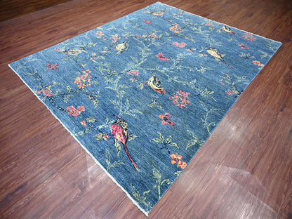 Blue 8'1" x 9'9" Modern and Contemporary Hand knotted Wool Rug - Sku: O022432