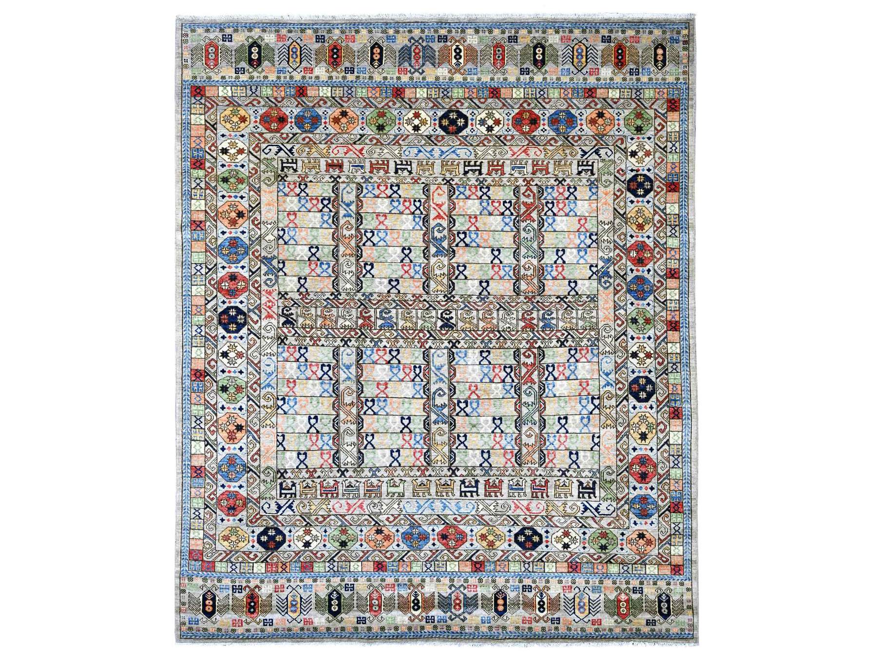 Grey 8'1" x 9'9" Tribal & Geometric Hand knotted Wool Rug - Sku: O022434