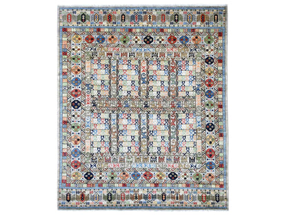 Ersari Tribal & Geometric hand-knotted wool rug in Gray, 8'1" x 9'9" — SKU O022434