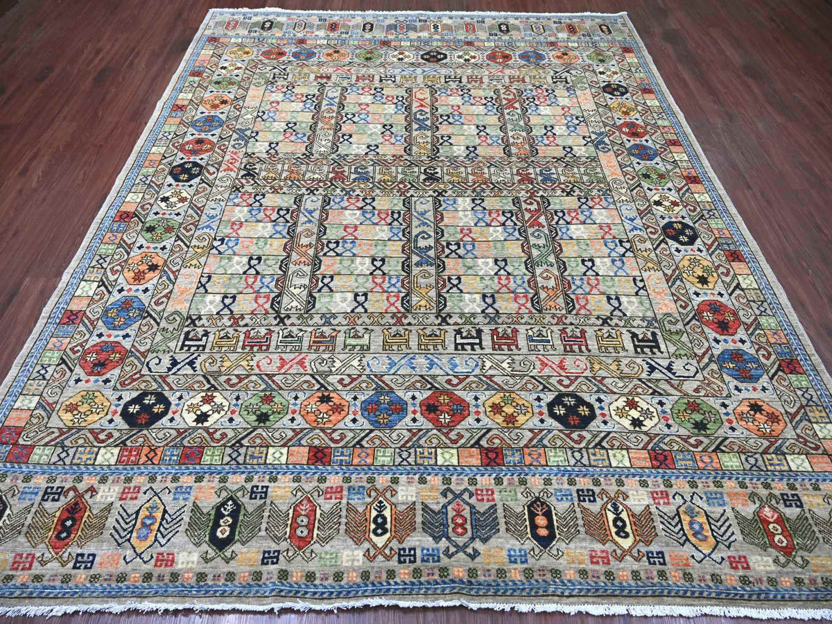 Ersari Tribal & Geometric hand-knotted wool rug in Gray, 8'1" x 9'9" — SKU O022434 (view 2)