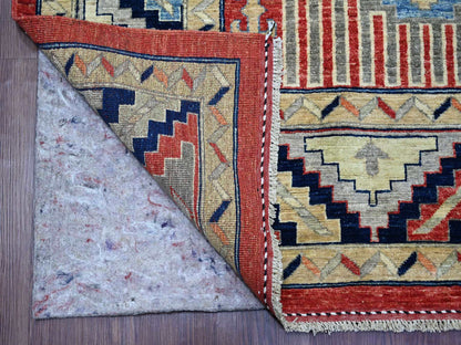 Ersari Kazak hand-knotted wool rug in Red & Midnight Blue, 8'1" x 9'9" — SKU O022435 (view 4)