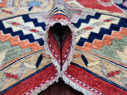 Ersari Kazak hand-knotted wool rug in Red & Midnight Blue, 8'1" x 9'9" — SKU O022435 (view 5)